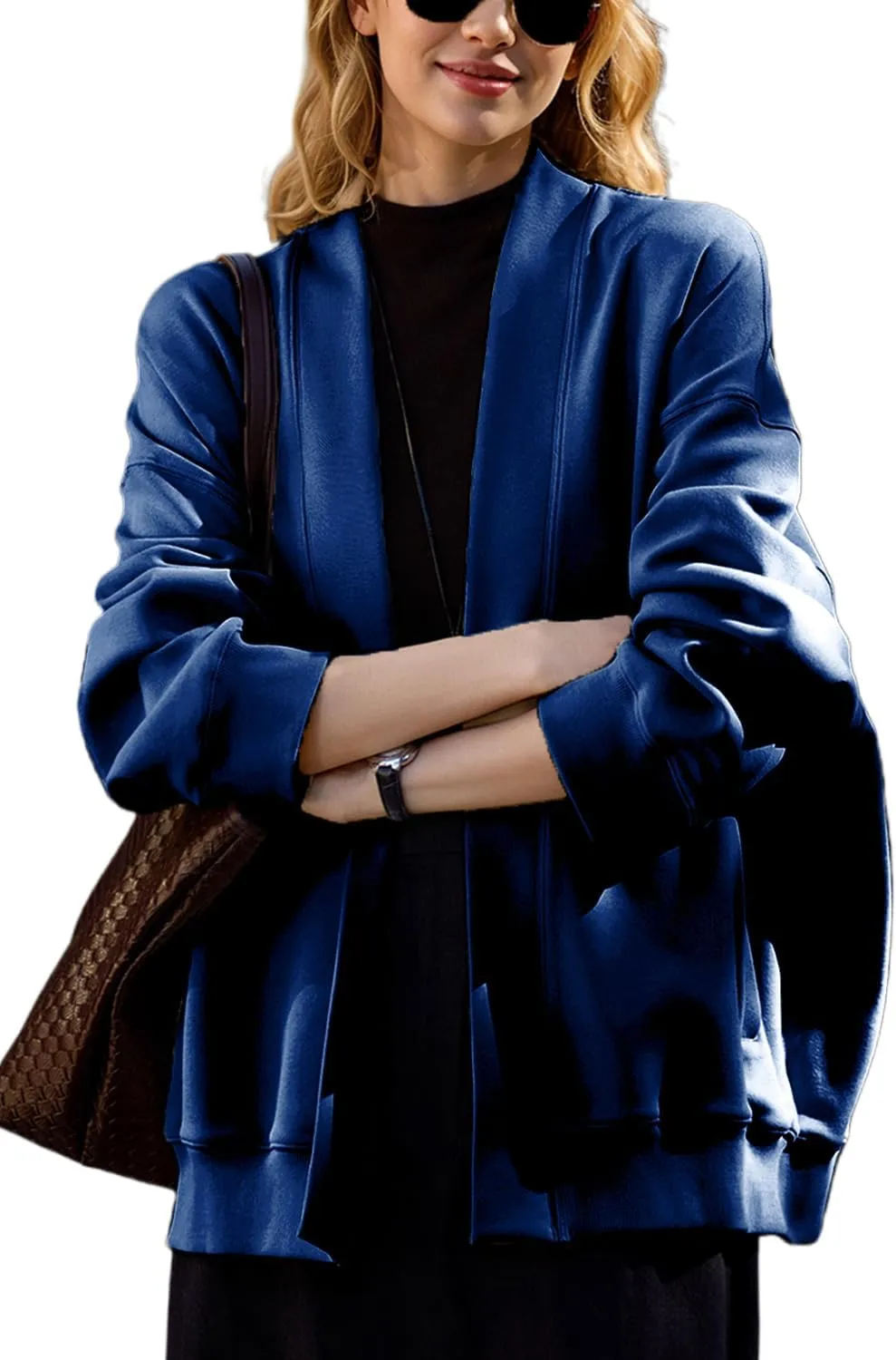 2025 Spring Streetwear Oversized Loose Lightweight Open Front Cardigan Sweaters for Women no Zip Up Casual Hoodies Sweatshirt