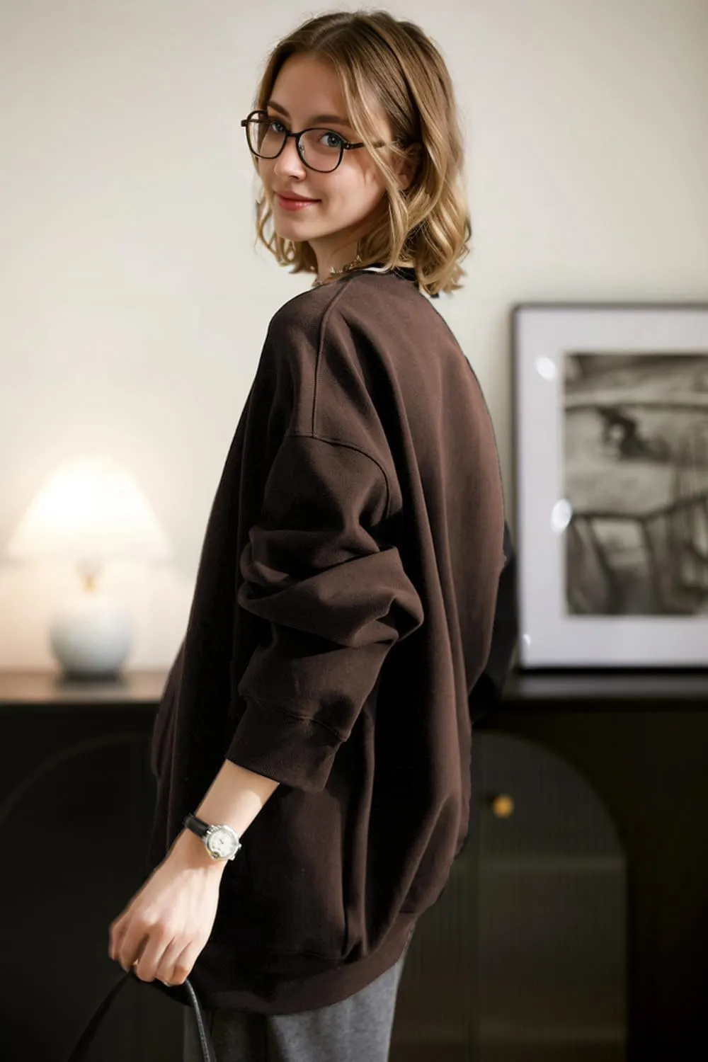 2025 Spring Streetwear Oversized Loose Lightweight Open Front Cardigan Sweaters for Women no Zip Up Casual Hoodies Sweatshirt