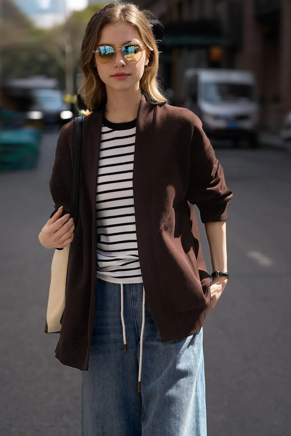 2025 Spring Streetwear Oversized Loose Lightweight Open Front Cardigan Sweaters for Women no Zip Up Casual Hoodies Sweatshirt