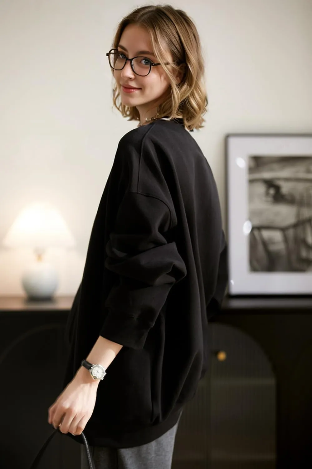 2025 Spring Streetwear Oversized Loose Lightweight Open Front Cardigan Sweaters for Women no Zip Up Casual Hoodies Sweatshirt
