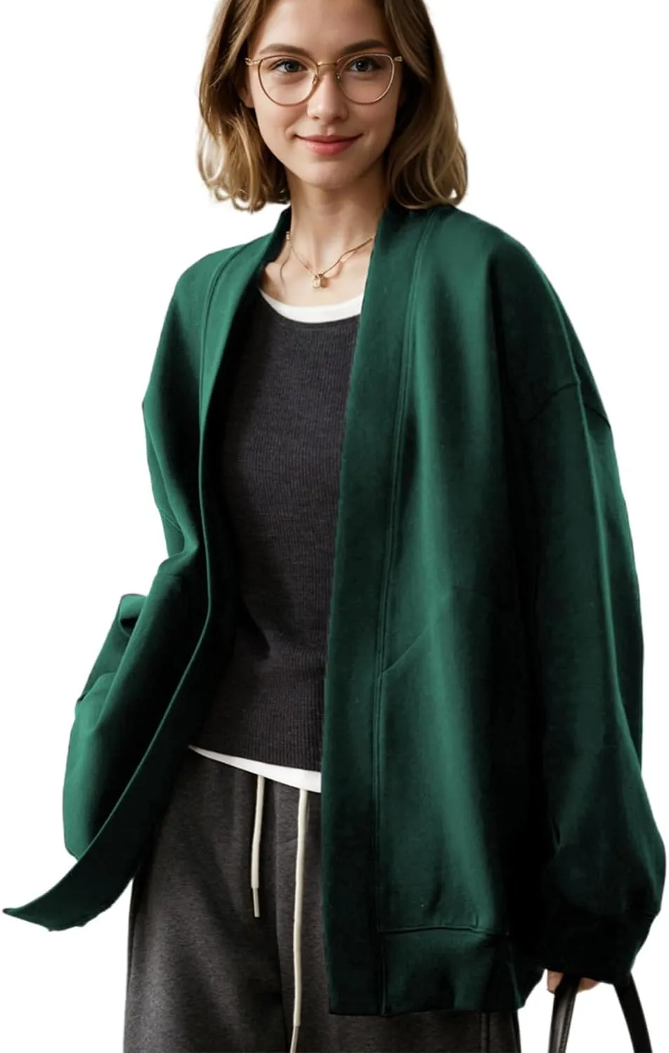 2025 Spring Streetwear Oversized Loose Lightweight Open Front Cardigan Sweaters for Women no Zip Up Casual Hoodies Sweatshirt