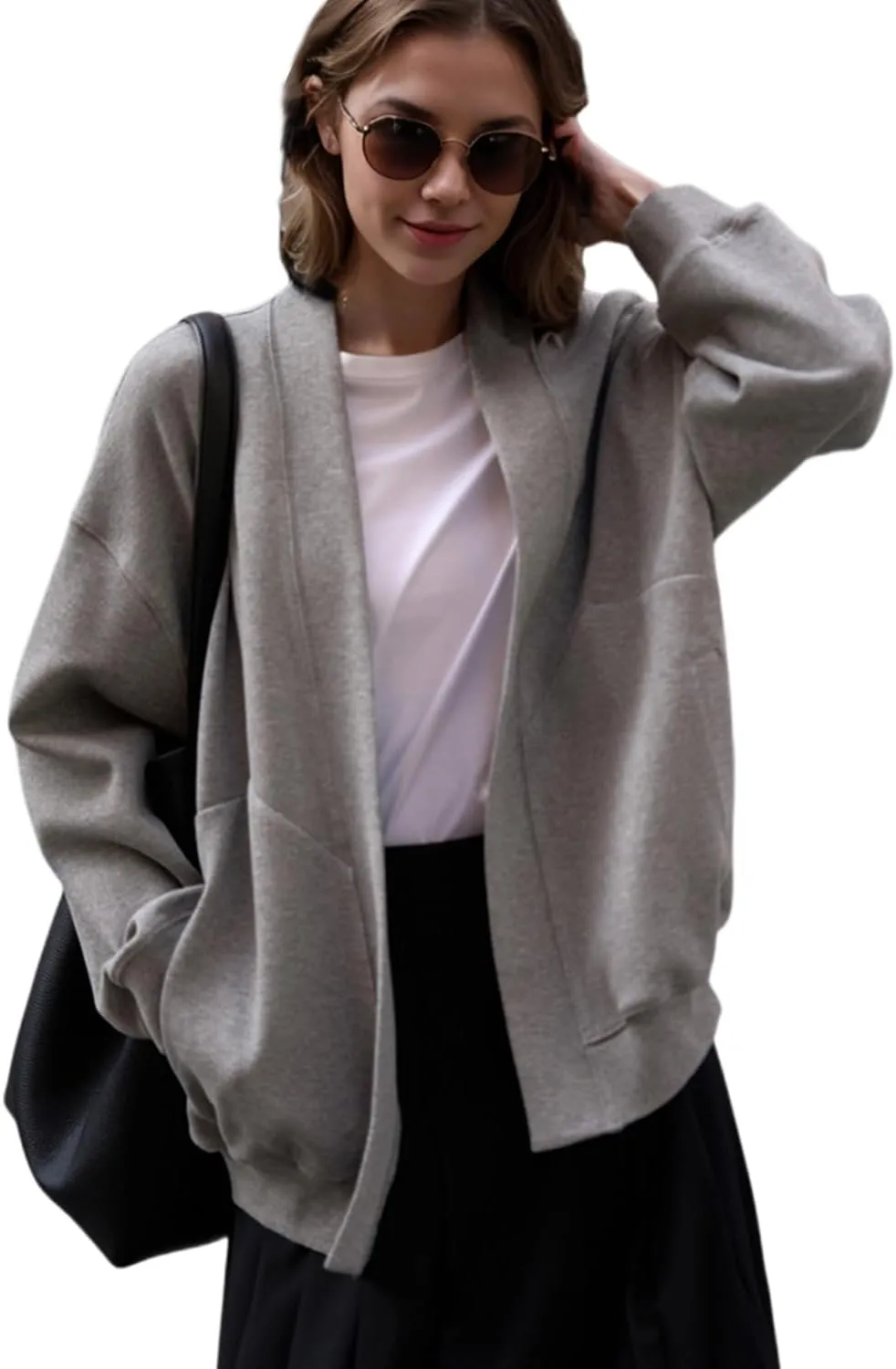 2025 Spring Streetwear Oversized Loose Lightweight Open Front Cardigan Sweaters for Women no Zip Up Casual Hoodies Sweatshirt