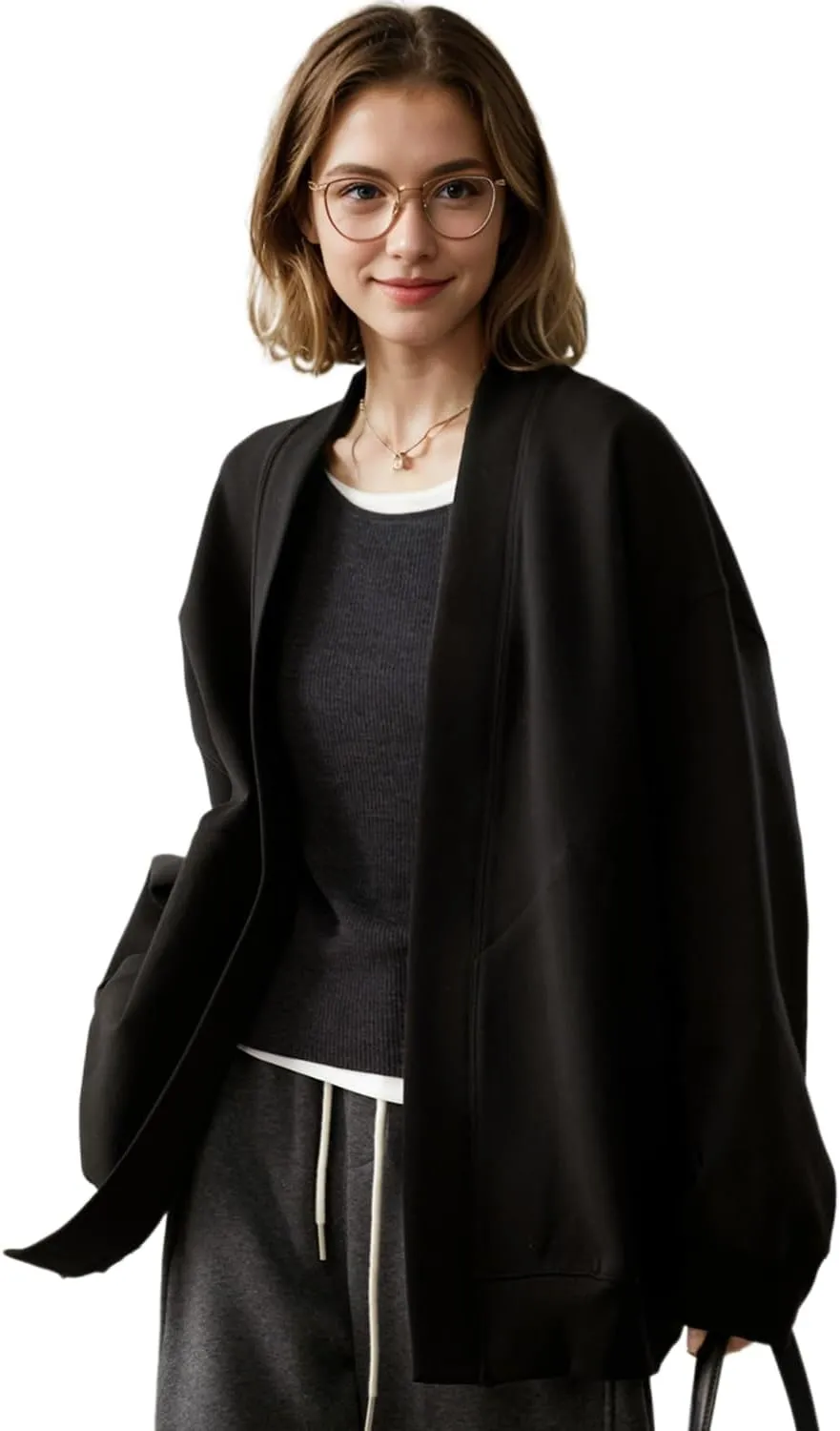2025 Spring Streetwear Oversized Loose Lightweight Open Front Cardigan Sweaters for Women no Zip Up Casual Hoodies Sweatshirt