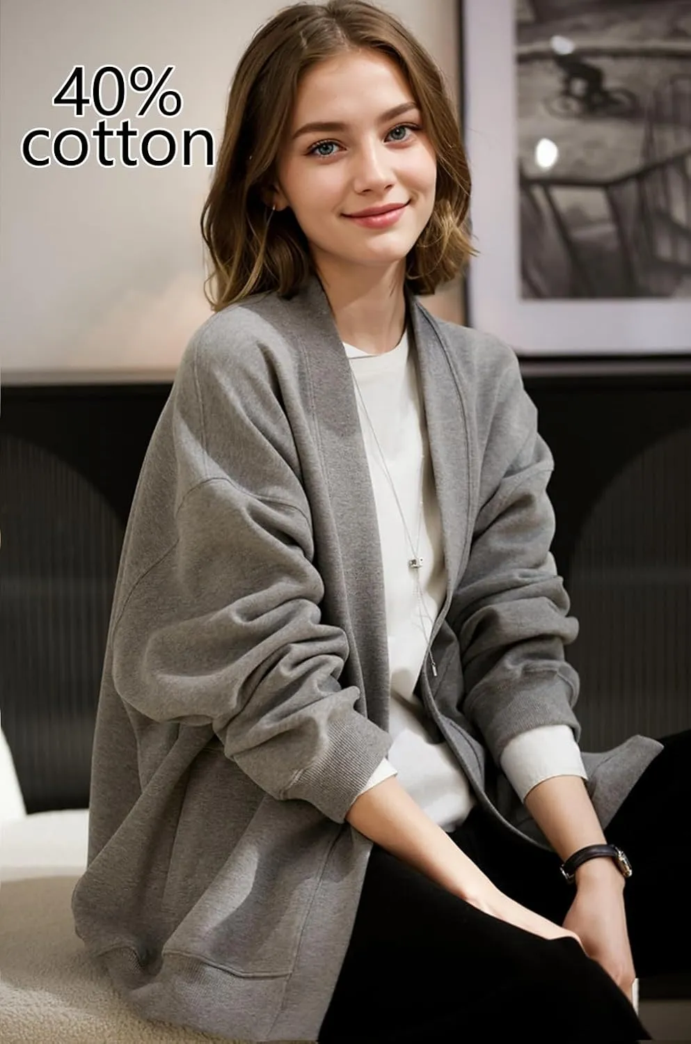 2025 Spring Streetwear Oversized Loose Lightweight Open Front Cardigan Sweaters for Women no Zip Up Casual Hoodies Sweatshirt