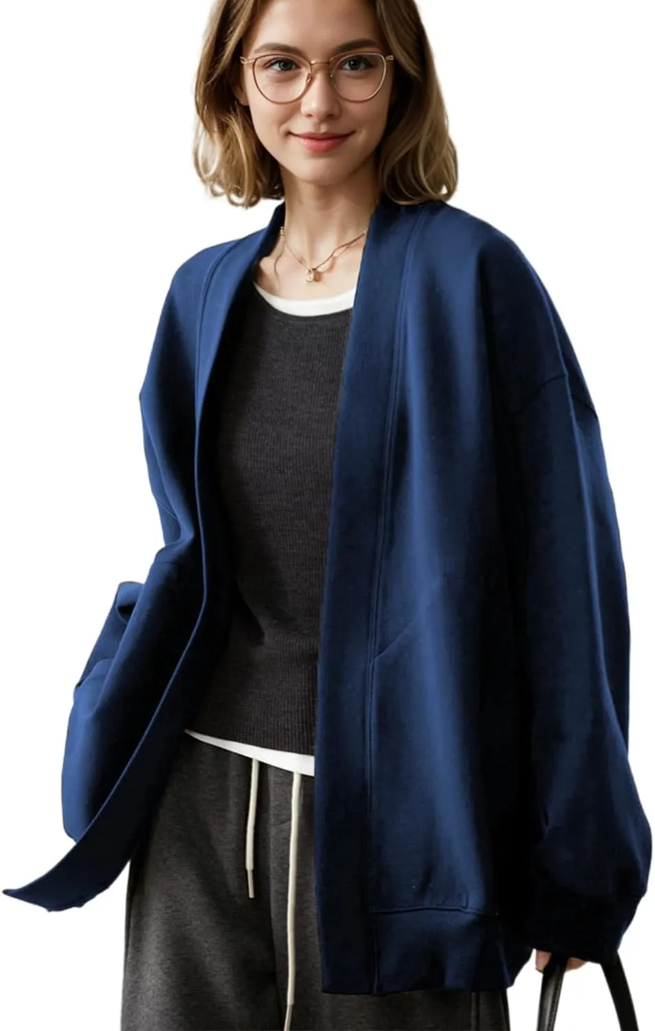 2025 Spring Streetwear Oversized Loose Lightweight Open Front Cardigan Sweaters for Women no Zip Up Casual Hoodies Sweatshirt
