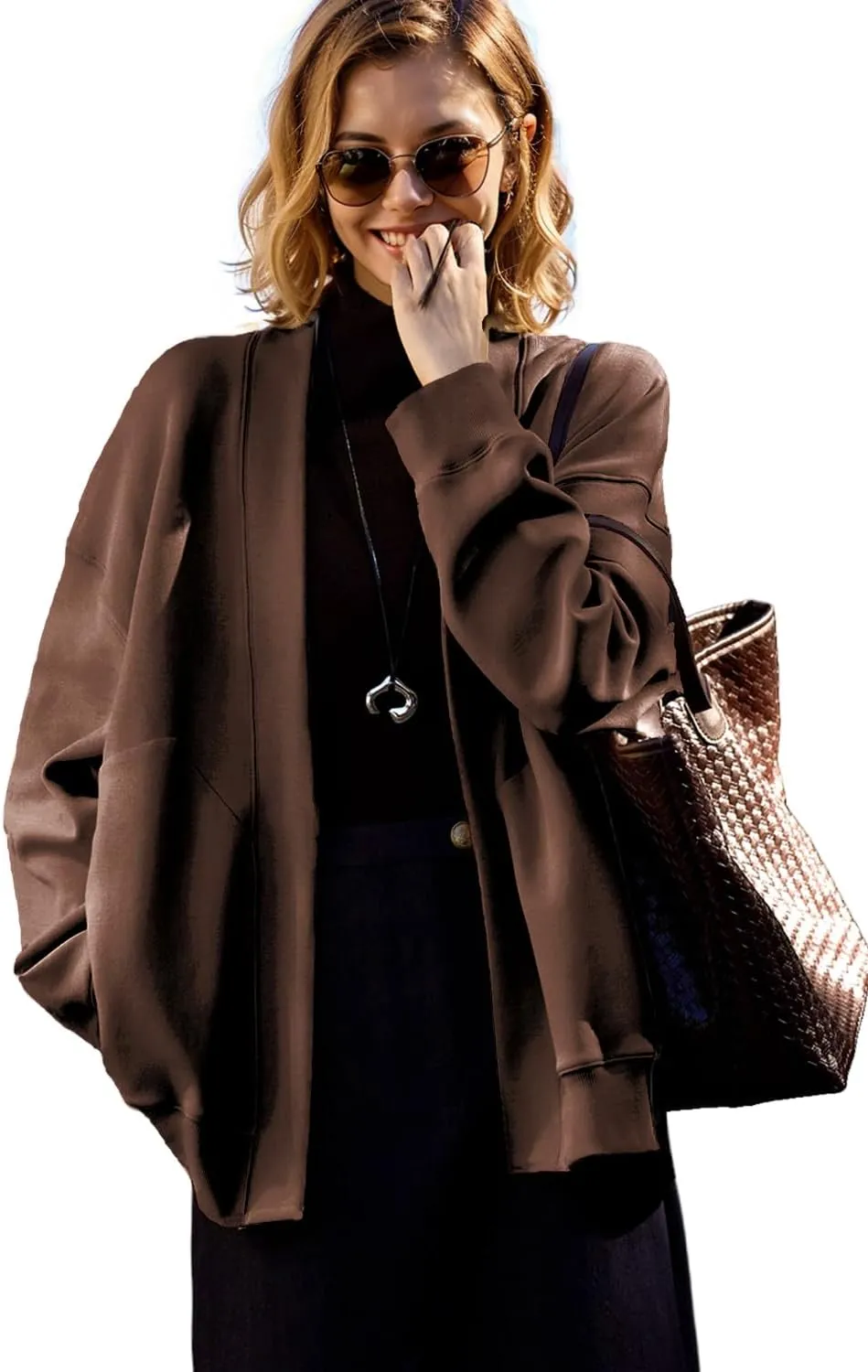 2025 Spring Streetwear Oversized Loose Lightweight Open Front Cardigan Sweaters for Women no Zip Up Casual Hoodies Sweatshirt