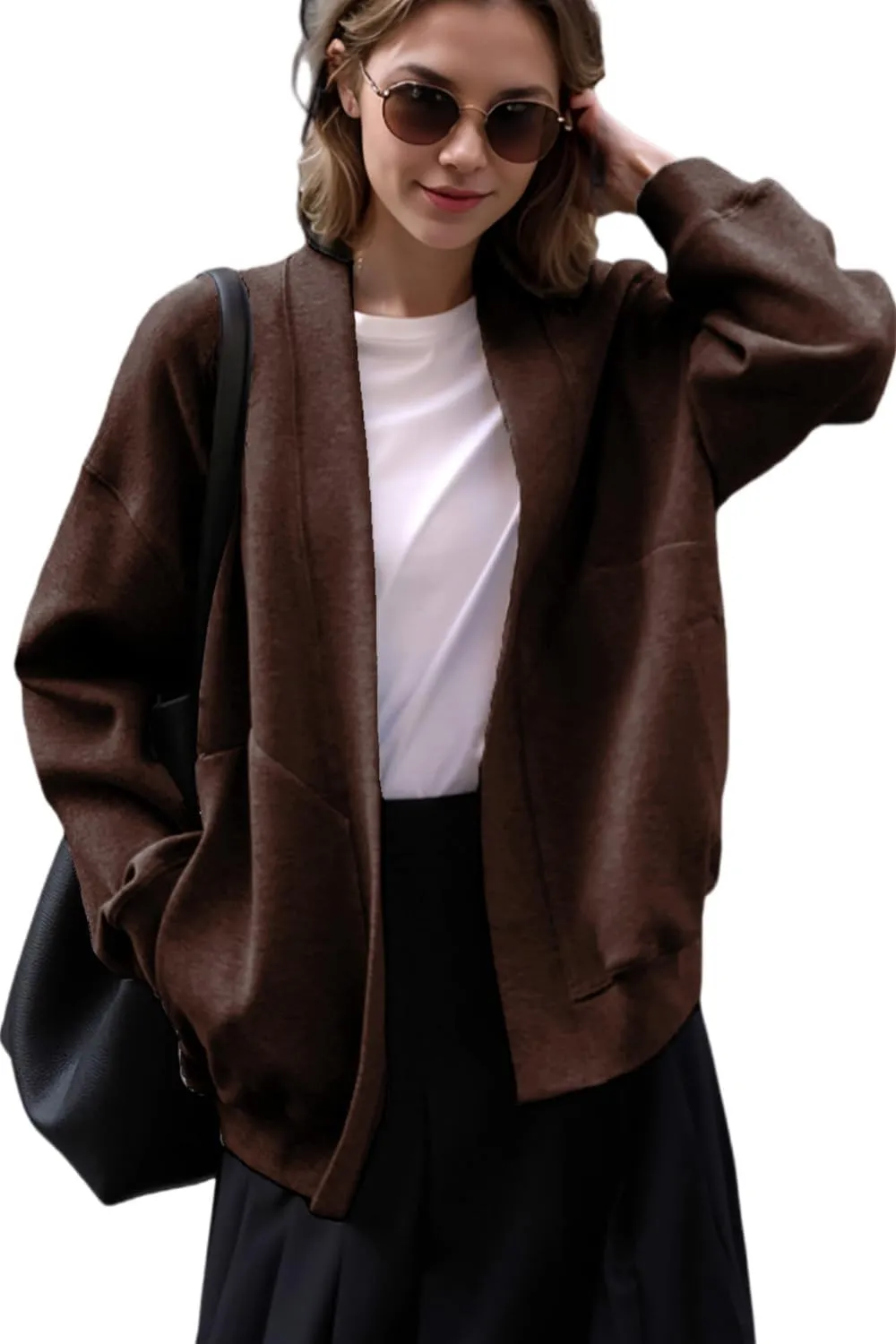 2025 Spring Streetwear Oversized Loose Lightweight Open Front Cardigan Sweaters for Women no Zip Up Casual Hoodies Sweatshirt