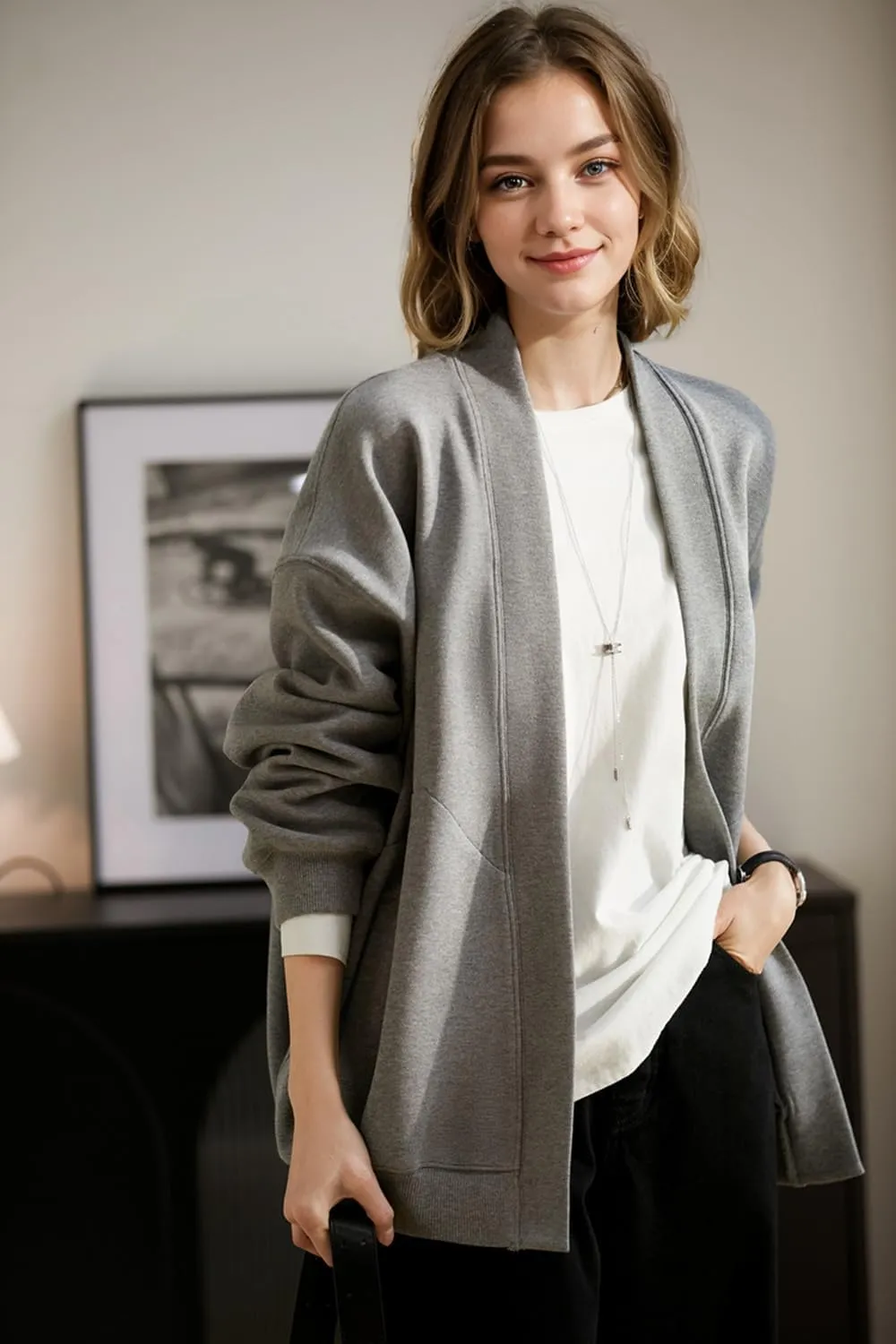 2025 Spring Streetwear Oversized Loose Lightweight Open Front Cardigan Sweaters for Women no Zip Up Casual Hoodies Sweatshirt