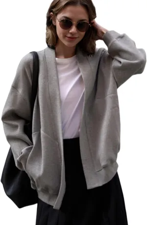 2025 Spring Streetwear Oversized Loose Lightweight Open Front Cardigan Sweaters for Women no Zip Up Casual Hoodies Sweatshirt
