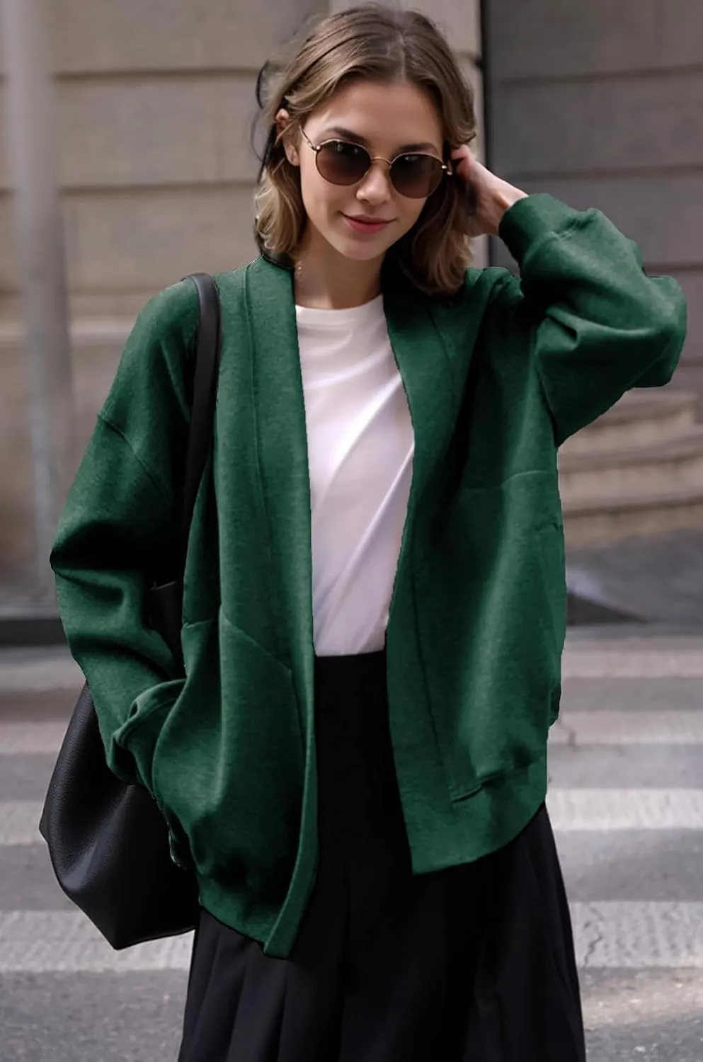 2025 Spring Streetwear Oversized Loose Lightweight Open Front Cardigan Sweaters for Women no Zip Up Casual Hoodies Sweatshirt