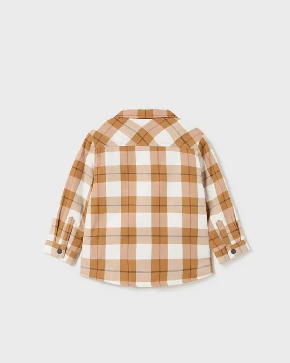 2175 Mayoral Toddler Boys Eco Plush Faux Fur Lined Shacket - Pumpkin Plaid