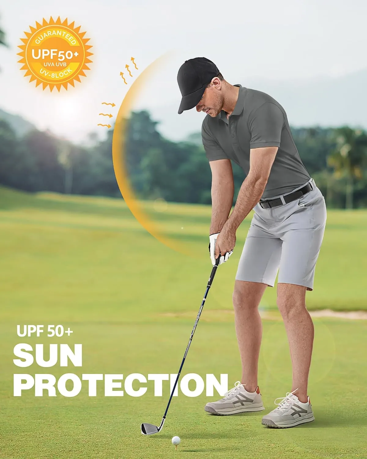 33,000ft Men's Golf Polo Shirts Short Sleeve Dry Fit Casual Workout Sports Athletic Tennis Performance Collared T-Shirt