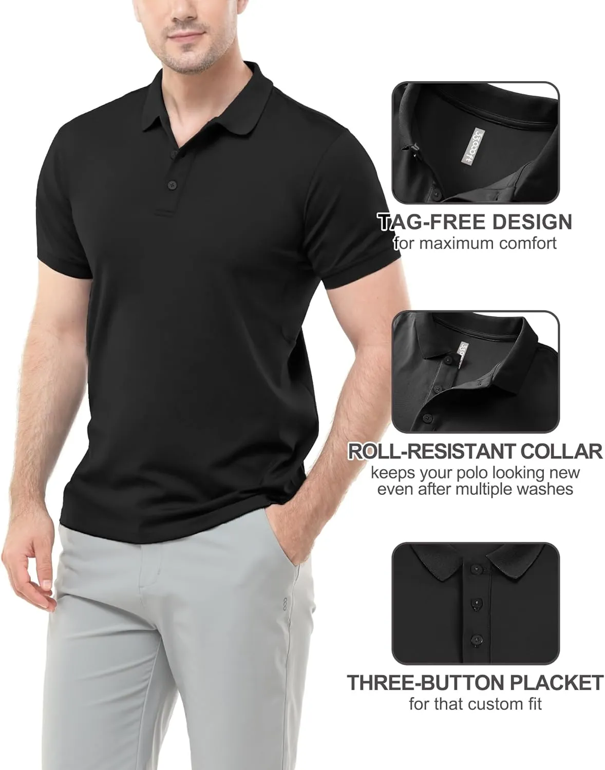 33,000ft Men's Golf Polo Shirts Short Sleeve Dry Fit Casual Workout Sports Athletic Tennis Performance Collared T-Shirt