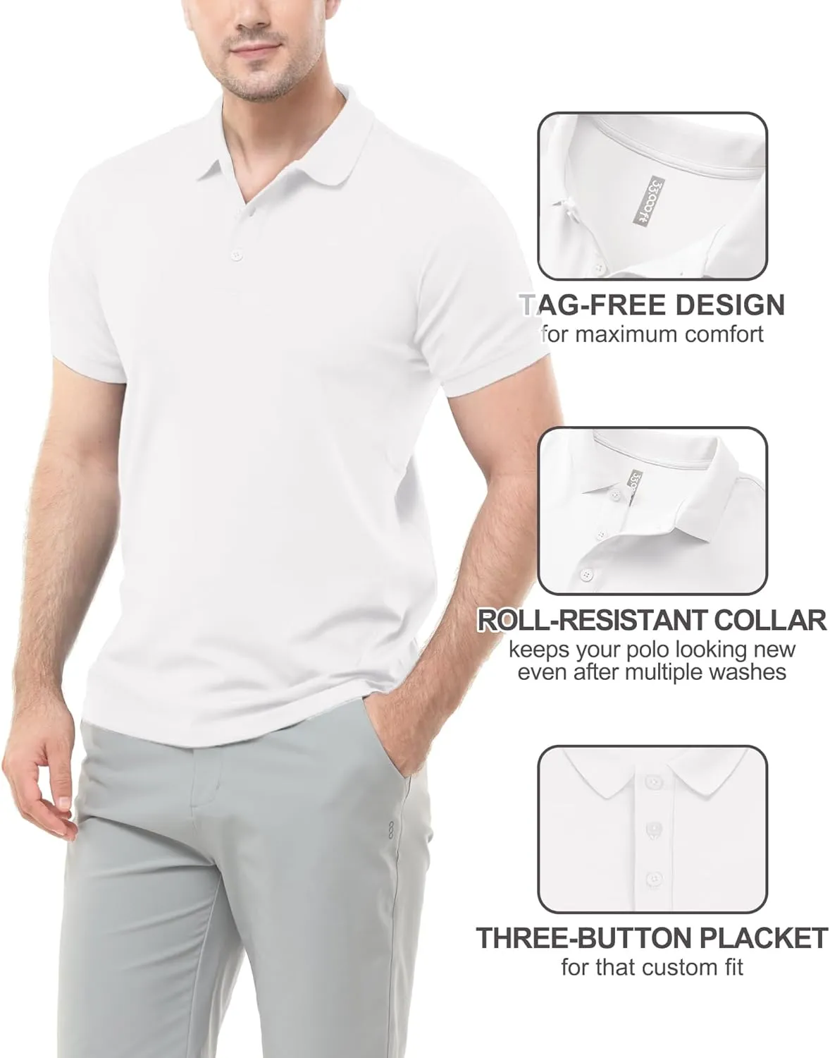 33,000ft Men's Golf Polo Shirts Short Sleeve Dry Fit Casual Workout Sports Athletic Tennis Performance Collared T-Shirt