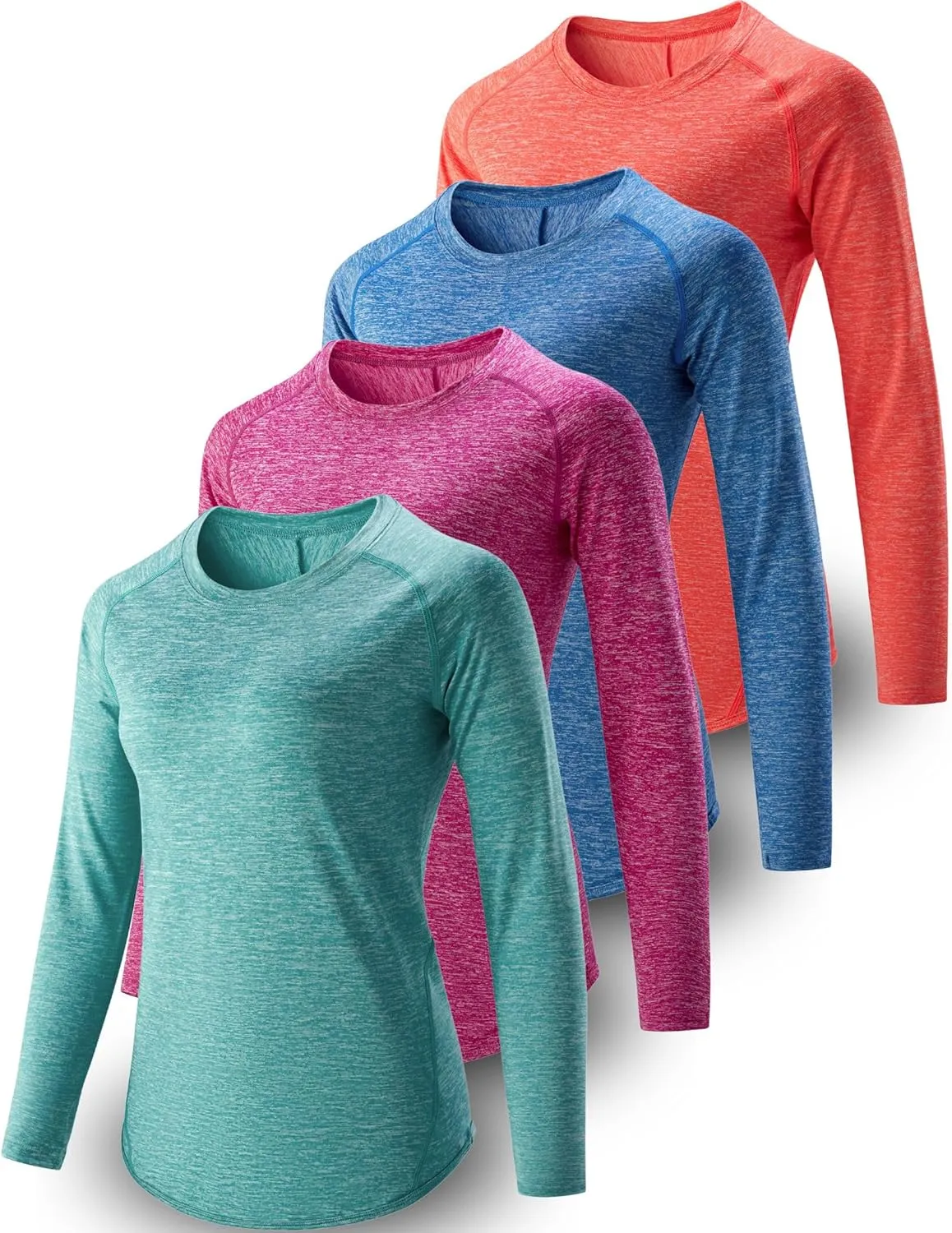 4-Pack: Womens Long Sleeve Athletic Tops with Thumb Holes  Dry Fit Active Crewneck Workout Tees
