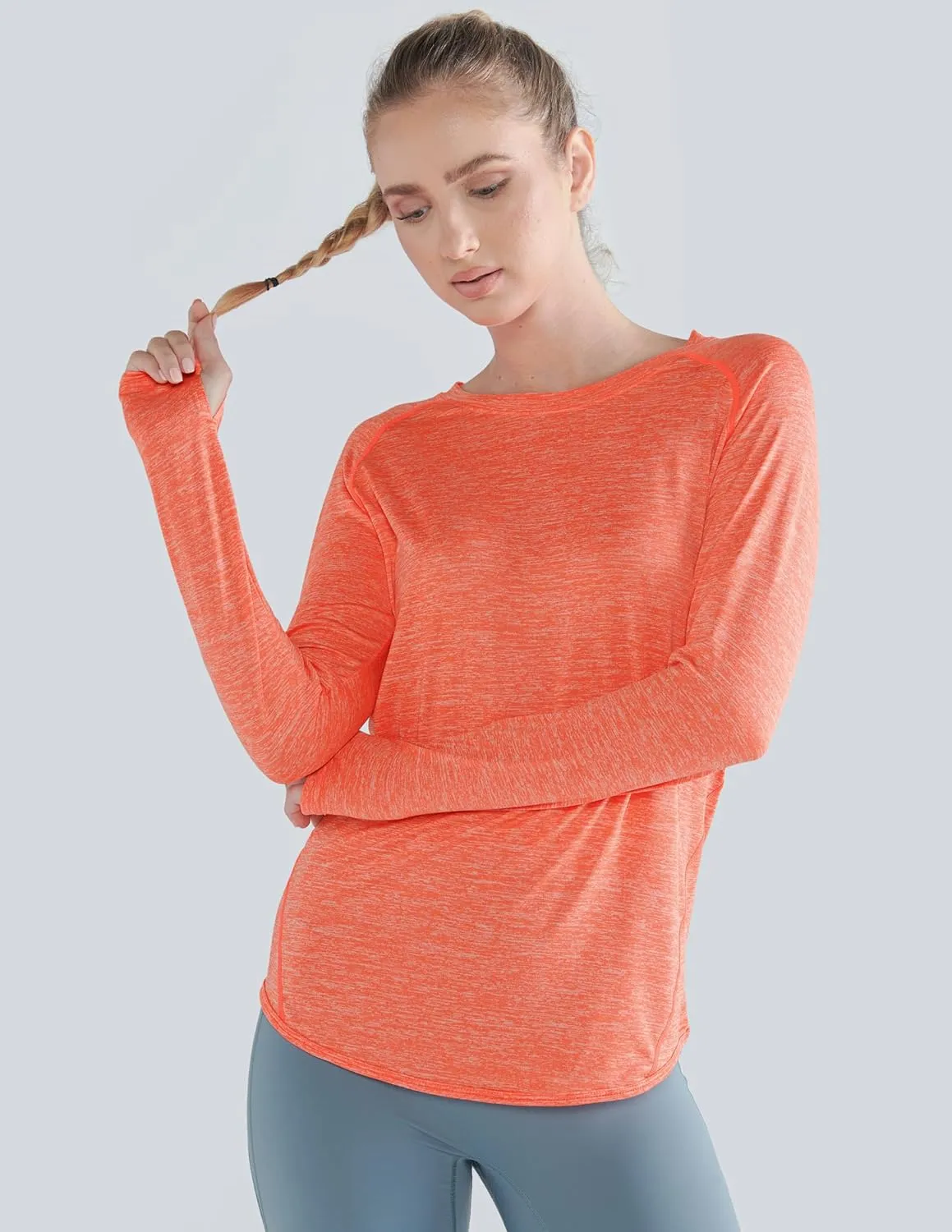 4-Pack: Womens Long Sleeve Athletic Tops with Thumb Holes  Dry Fit Active Crewneck Workout Tees