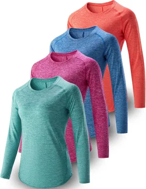 4-Pack: Womens Long Sleeve Athletic Tops with Thumb Holes  Dry Fit Active Crewneck Workout Tees