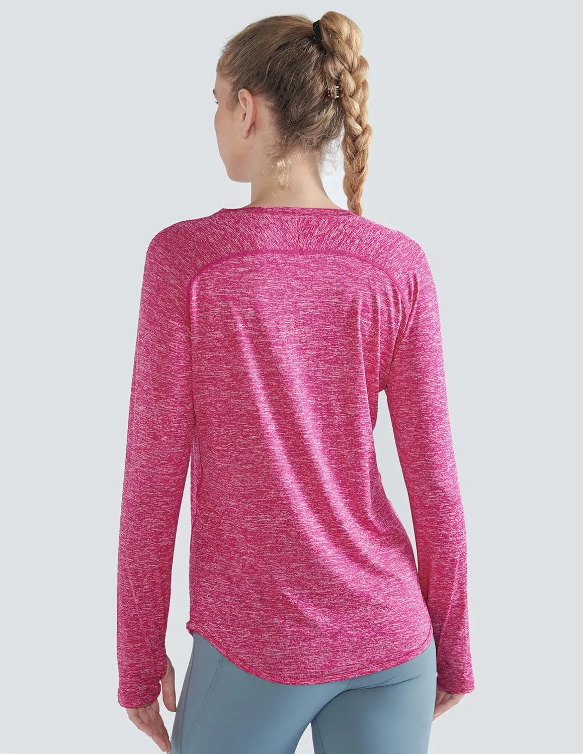 4-Pack: Womens Long Sleeve Athletic Tops with Thumb Holes  Dry Fit Active Crewneck Workout Tees