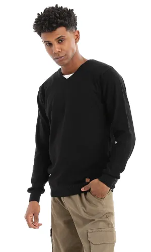 41913 Winter V-Neck Black Basic Pullover