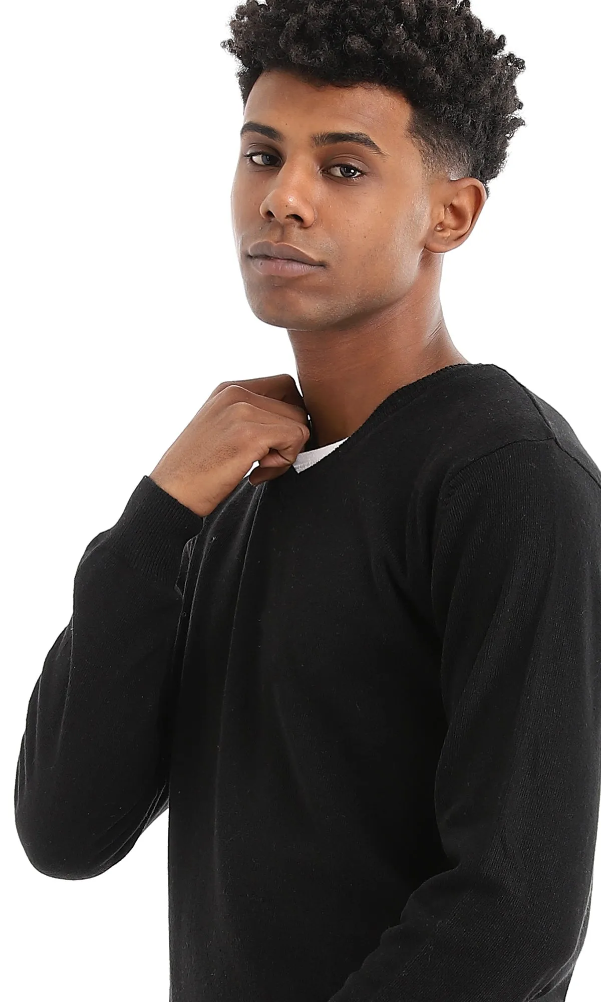 41913 Winter V-Neck Black Basic Pullover