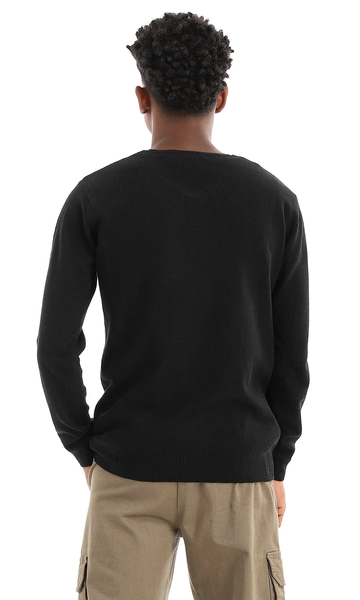 41913 Winter V-Neck Black Basic Pullover