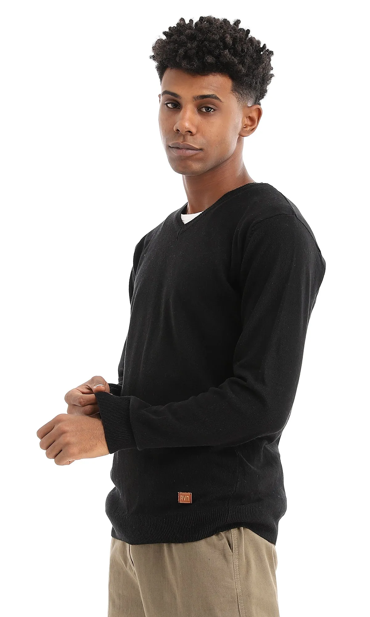 41913 Winter V-Neck Black Basic Pullover