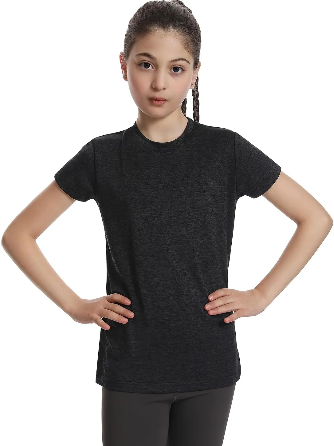 5 Pack Girls Athletic Shirts Short Sleeve Dry Fit Sports T-Shirts Crew Neck Activewear Tees Tops for Kids Teens