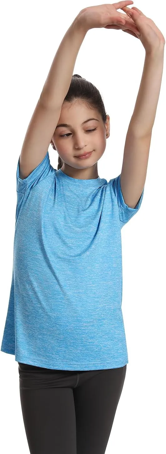 5 Pack Girls Athletic Shirts Short Sleeve Dry Fit Sports T-Shirts Crew Neck Activewear Tees Tops for Kids Teens
