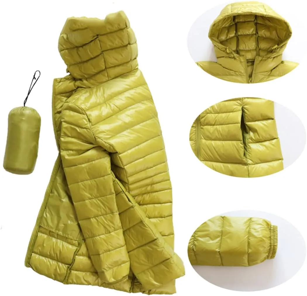 Adhdyuud Women Long Down Jacket Winter Plus Ultra Light Hooded Down Coat Casual Feather Jackets Parka