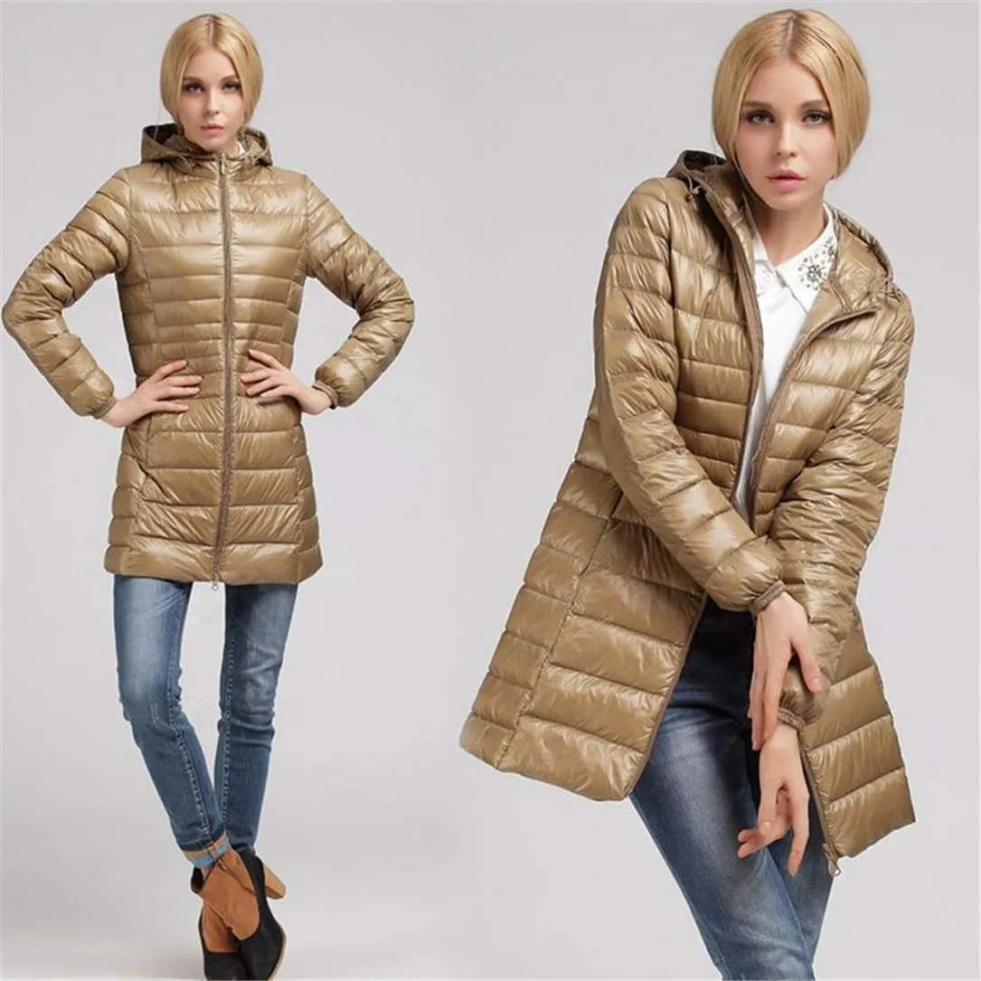 Adhdyuud Women Long Down Jacket Winter Plus Ultra Light Hooded Down Coat Casual Feather Jackets Parka