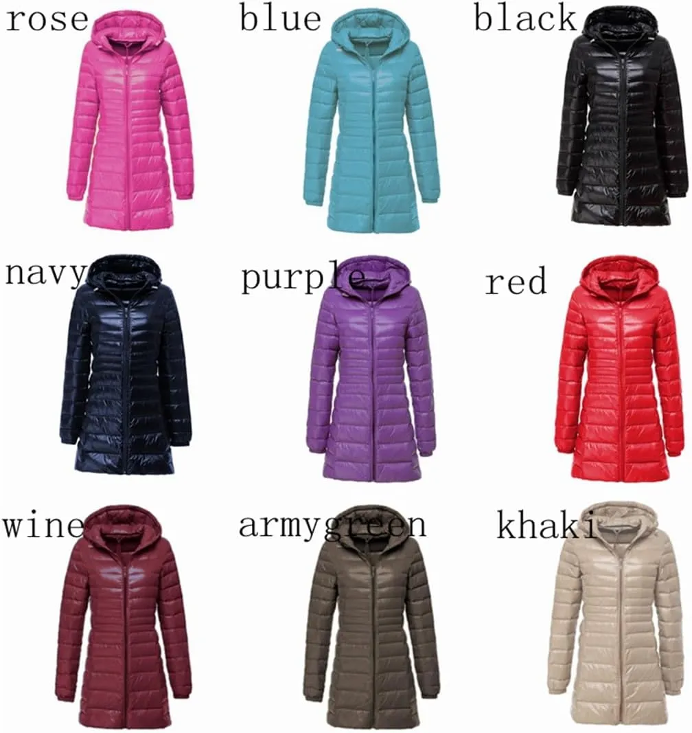 Adhdyuud Women Long Down Jacket Winter Plus Ultra Light Hooded Down Coat Casual Feather Jackets Parka