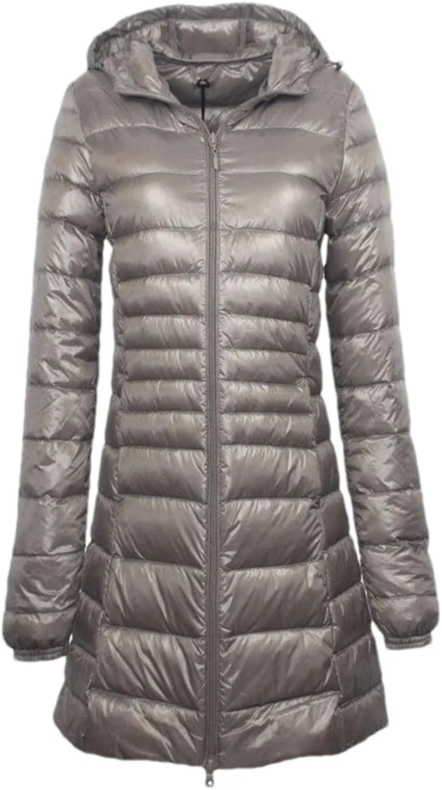 Adhdyuud Women Long Down Jacket Winter Plus Ultra Light Hooded Down Coat Casual Feather Jackets Parka