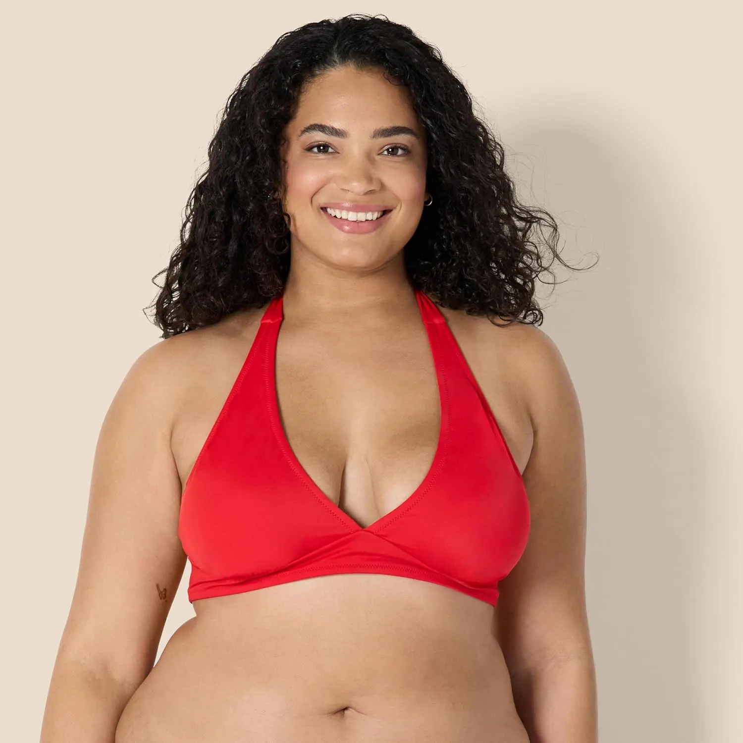 Amazon Essentials Women's Light-Support Tie Halter Bikini Swimsuit Top (Available in Plus Size)