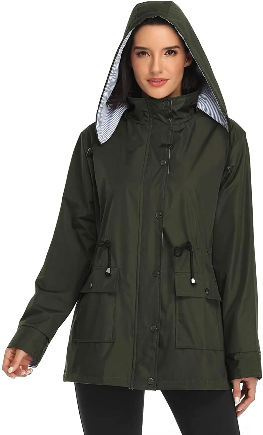 Arthas Women Light Rain Jacket Waterproof Active Outdoor Trench Raincoat with Hood Lightweight Plus Size for Girls