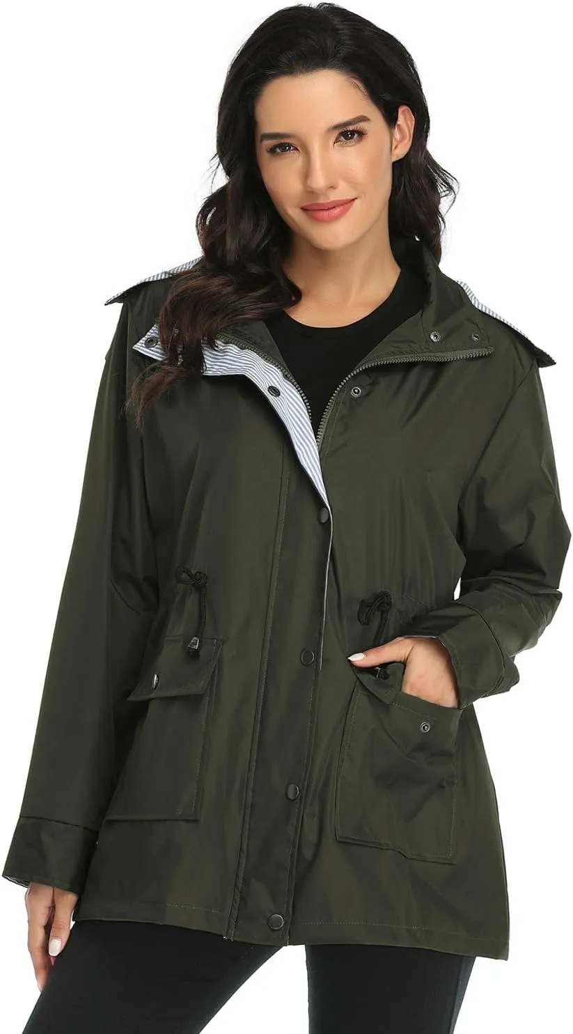 Arthas Women Light Rain Jacket Waterproof Active Outdoor Trench Raincoat with Hood Lightweight Plus Size for Girls