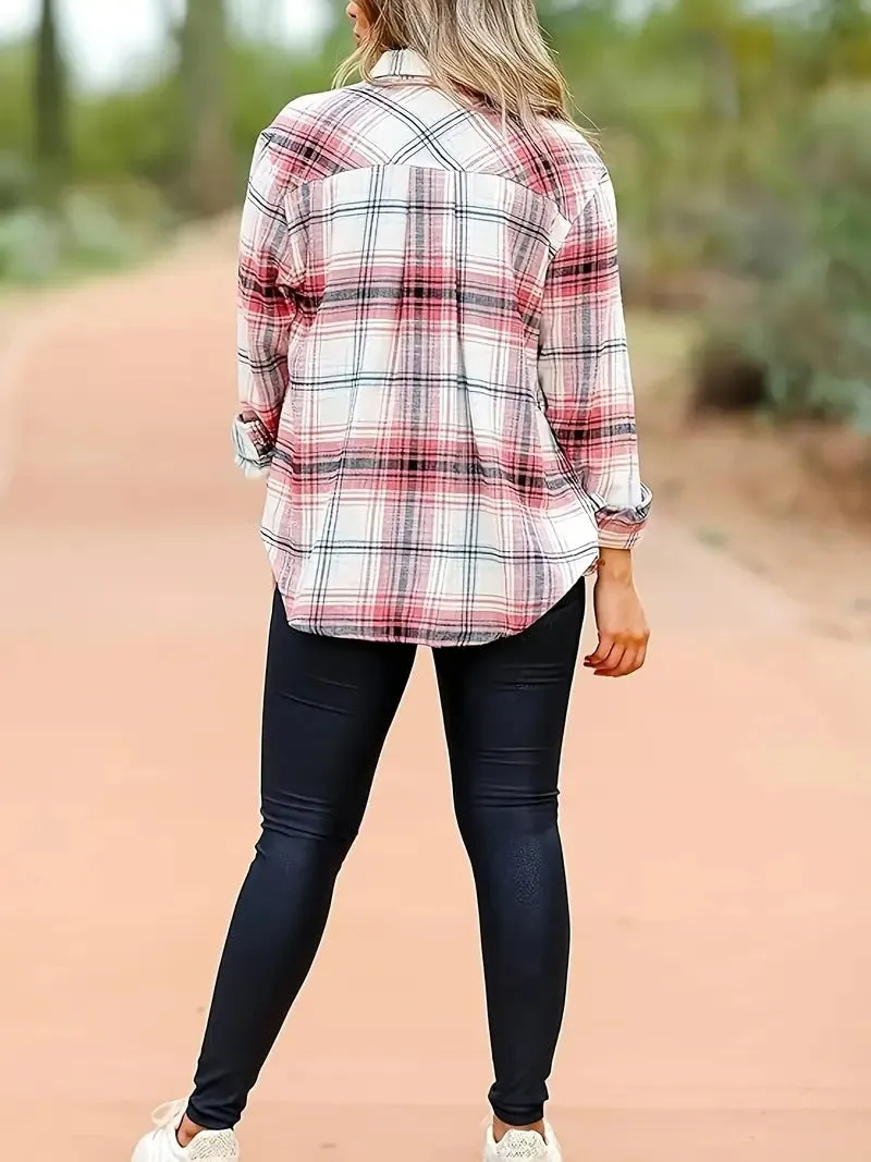 Ashley Plaid Flannel Shacket  Cozy Button-Up with Pockets