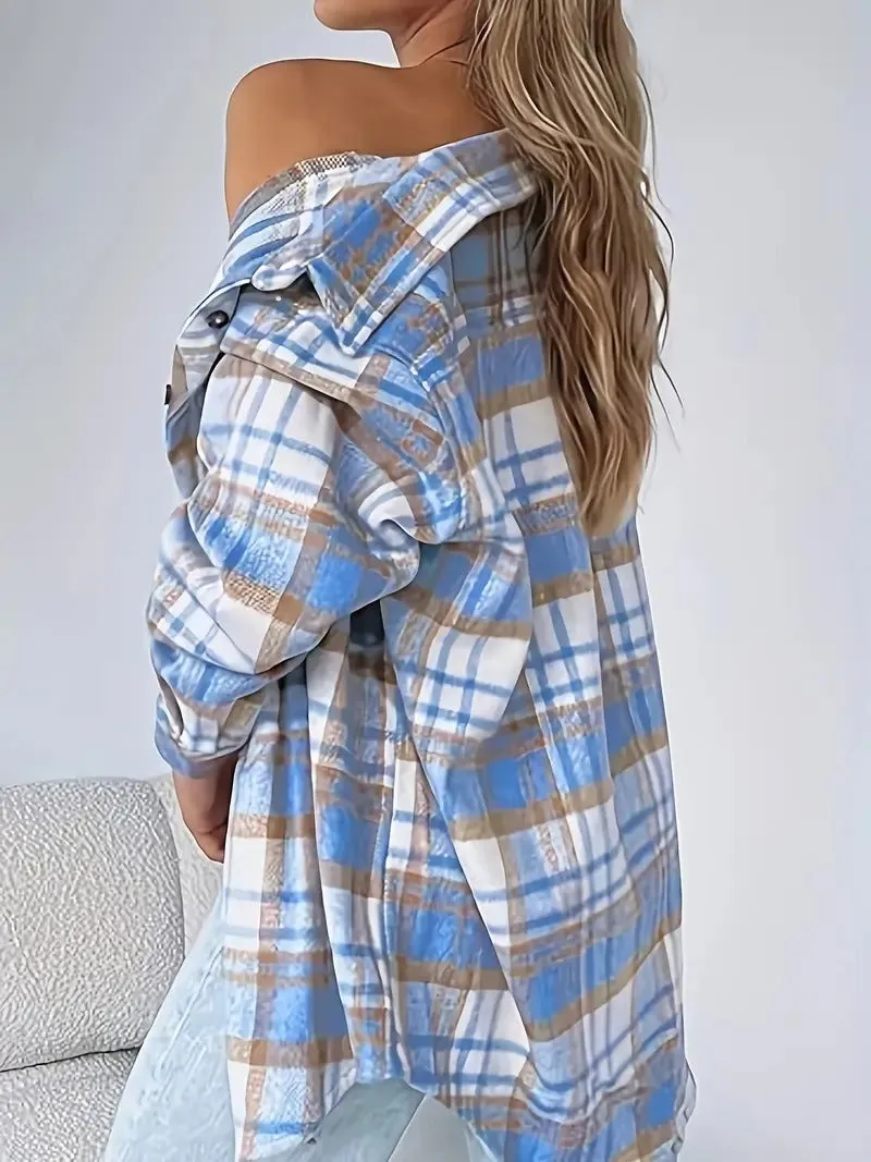 Ashley Plaid Flannel Shacket  Cozy Button-Up with Pockets