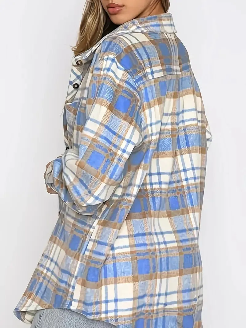 Ashley Plaid Flannel Shacket  Cozy Button-Up with Pockets