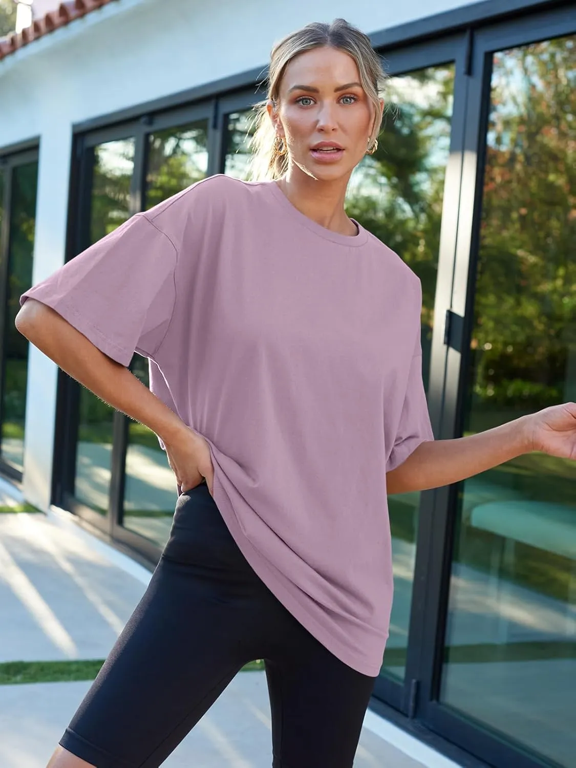 AUTOMET Womens Oversized T Shirts Workout Plus Size Short Sleeve Tops Casual Loose Basic Tees Summer Trendy Outfits 2025
