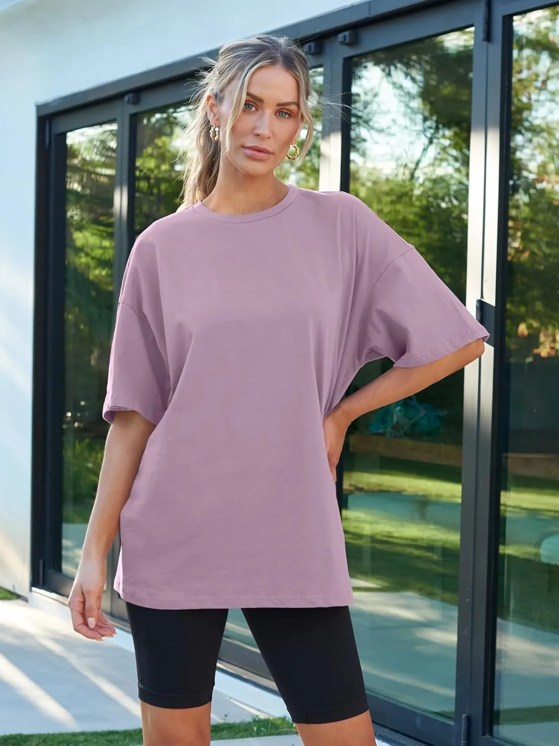 AUTOMET Womens Oversized T Shirts Workout Plus Size Short Sleeve Tops Casual Loose Basic Tees Summer Trendy Outfits 2025