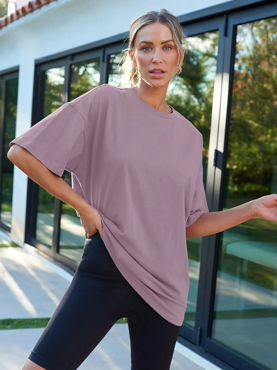 AUTOMET Womens Oversized T Shirts Workout Plus Size Short Sleeve Tops Casual Loose Basic Tees Summer Trendy Outfits 2025