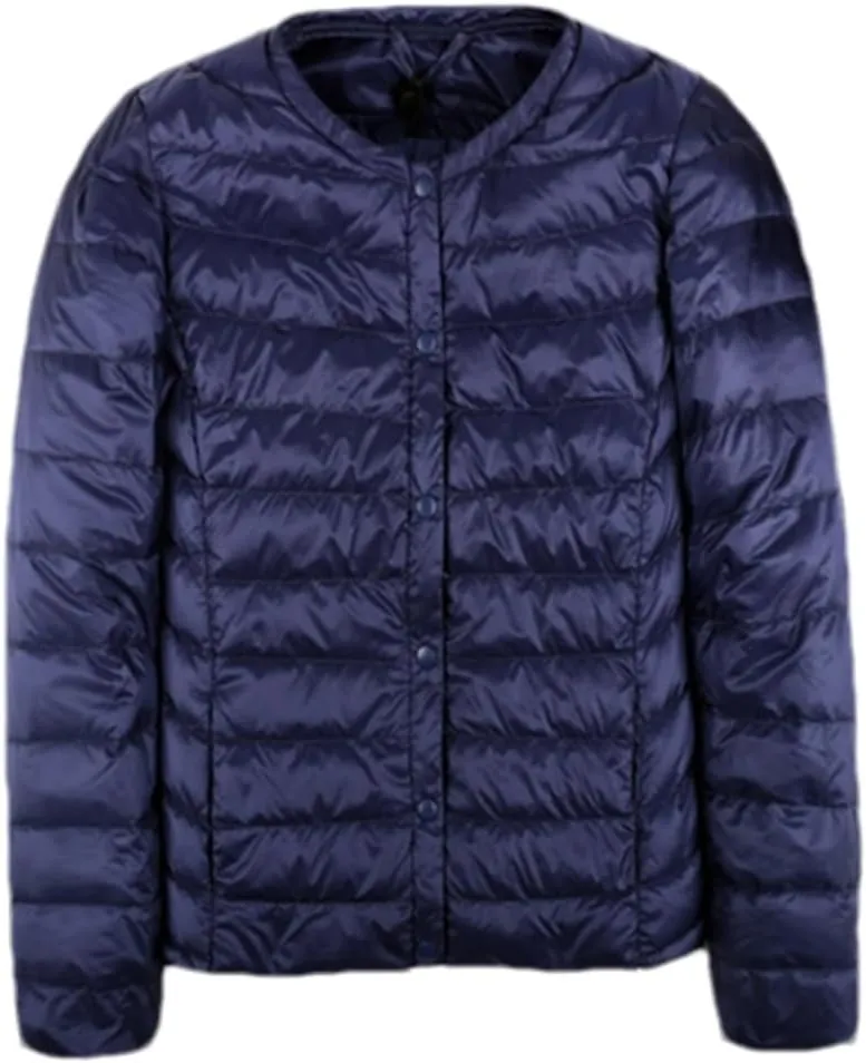 Autumn Spring Ultra Light Down Jacket Women White Duck Down Coat Collarless Warm