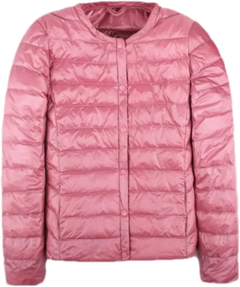 Autumn Spring Ultra Light Down Jacket Women White Duck Down Coat Collarless Warm