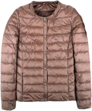 Autumn Spring Ultra Light Down Jacket Women White Duck Down Coat Collarless Warm
