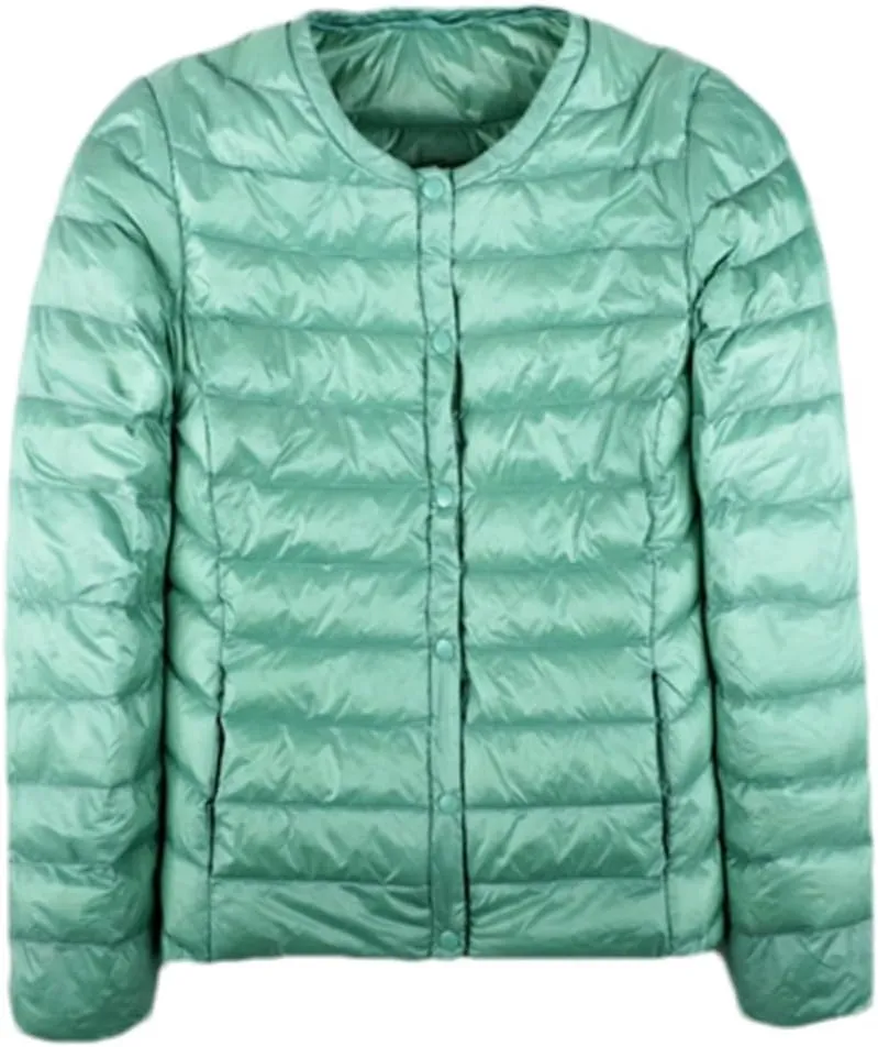 Autumn Spring Ultra Light Down Jacket Women White Duck Down Coat Collarless Warm