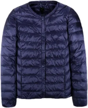 Autumn Spring Ultra Light Down Jacket Women White Duck Down Coat Collarless Warm