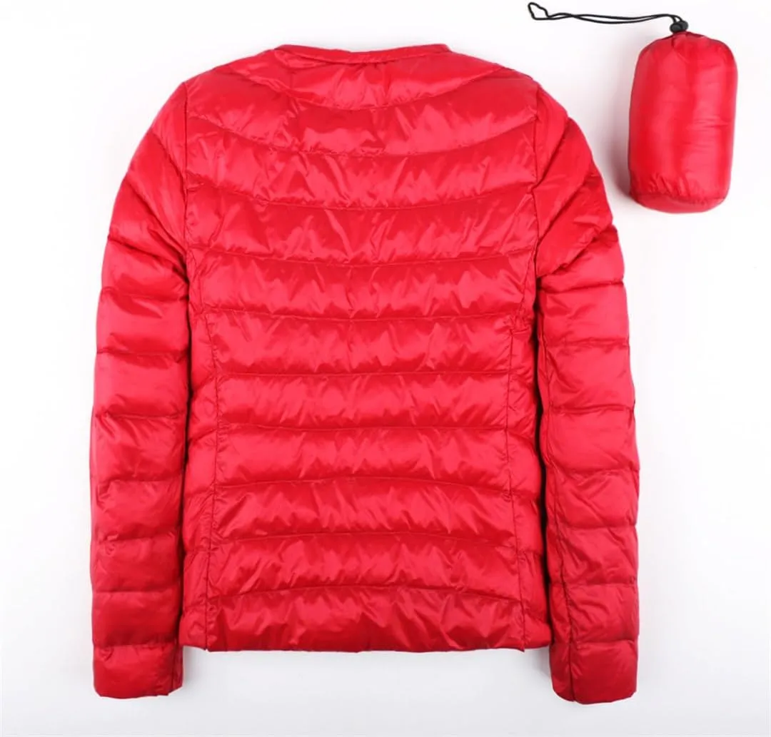 Autumn Spring Ultra Light Down Jacket Women White Duck Down Coat Collarless Warm