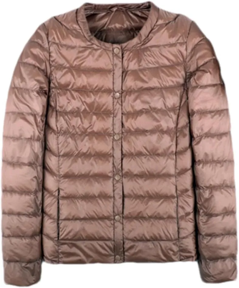 Autumn Spring Ultra Light Down Jacket Women White Duck Down Coat Collarless Warm