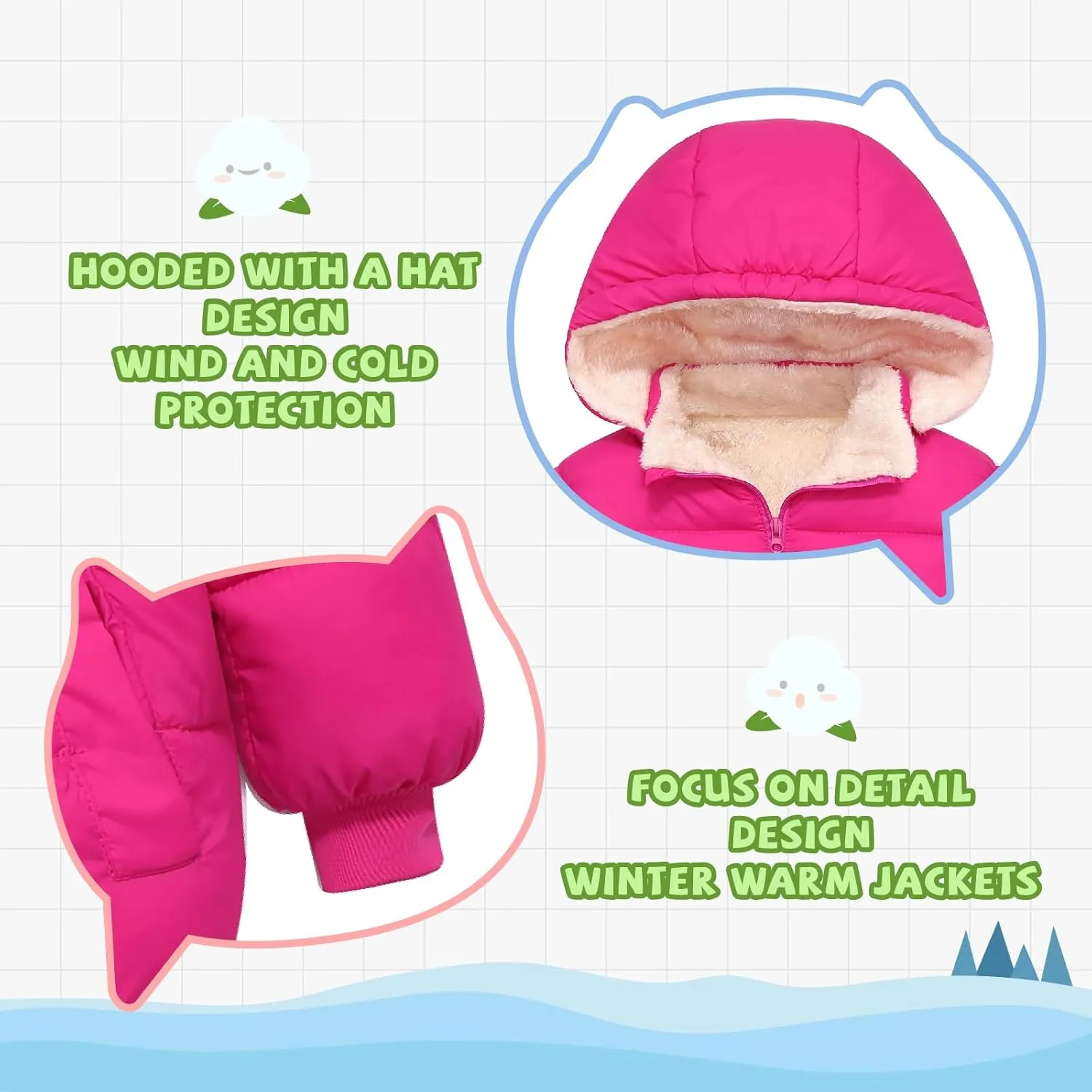 Baby Boys Girls Winter Coats for Toddler Kids Infants Baby Light Puffer Warm Thick Hooded Down Jacket for 2-7 Years