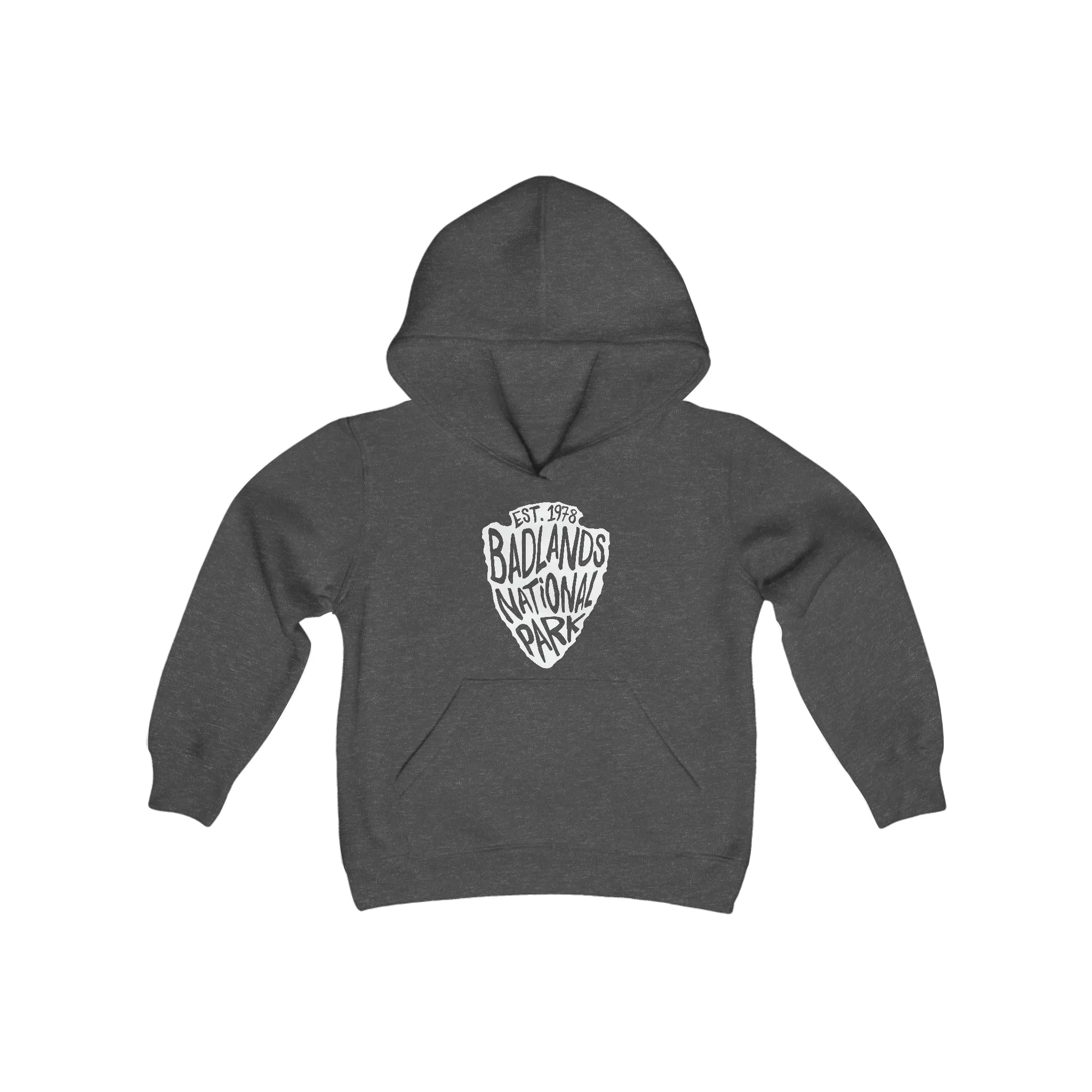 Badlands National Park Kids Hoodie - Arrowhead Chunky Text